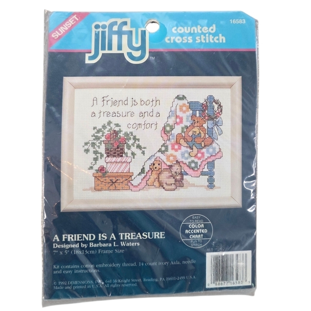 Vintage 1992 Sunset Jiffy Counted Cross Stitch Kit - A Friend is a Treasure New